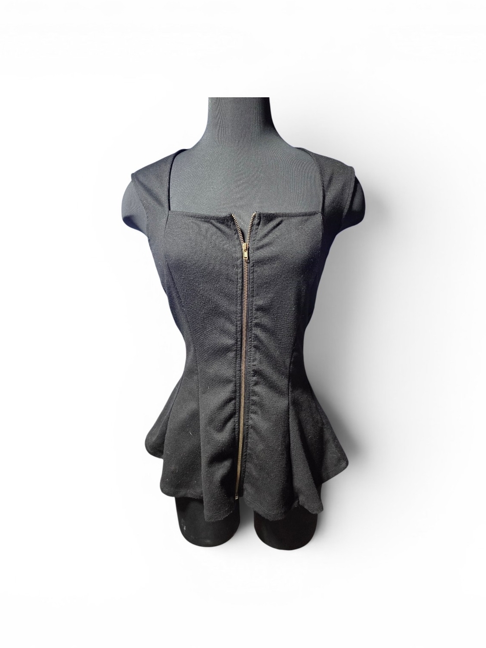 Finesse Black Women’s Peplum Top with Square Neck 2XL